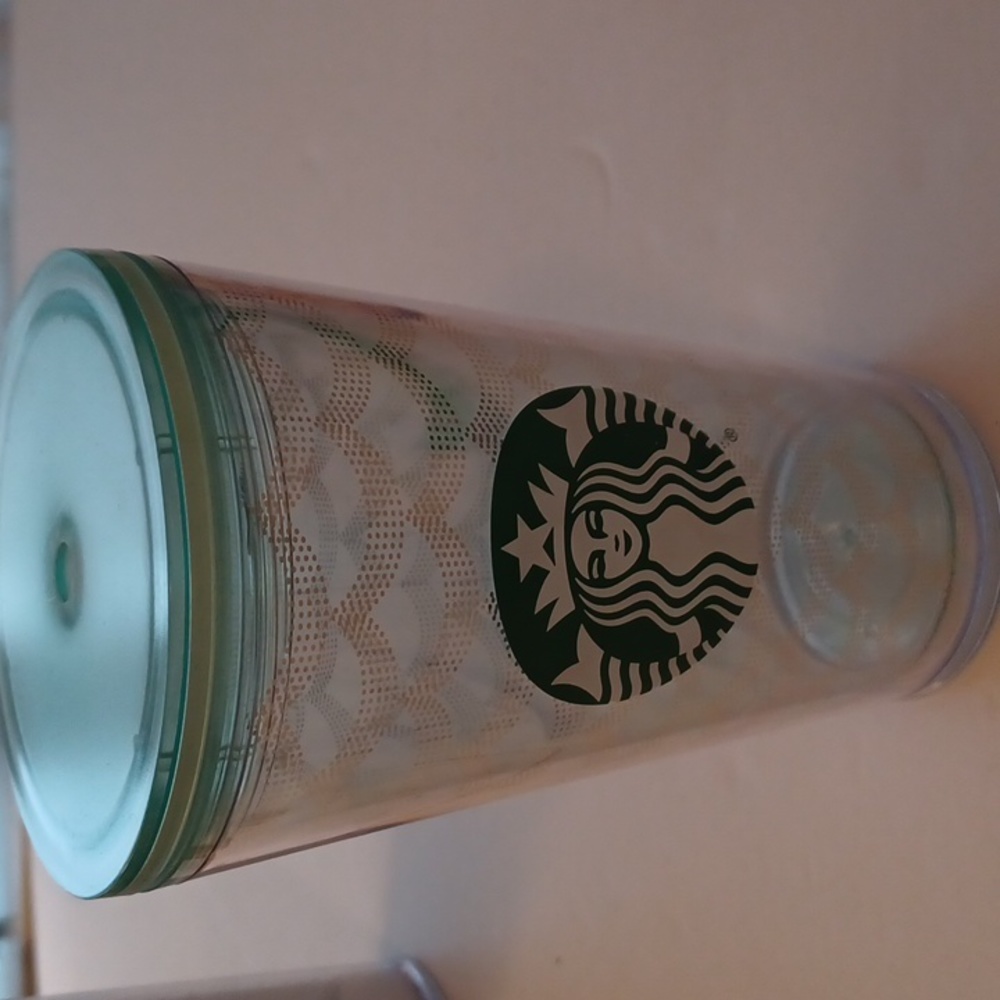 Starbucks 16oz Mermaid Tumbler aqua green with gold clear cup